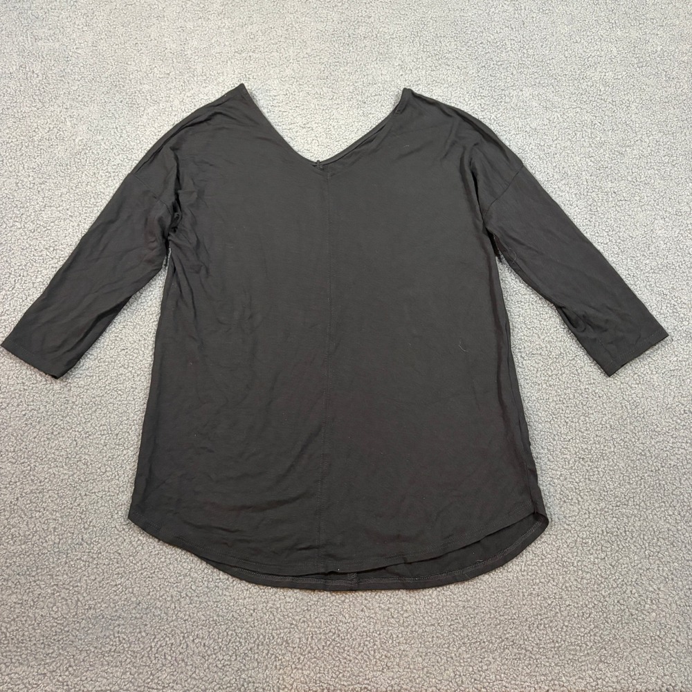 Tahari Top Women Small Black V-Neck 3/4 Sleeve Modal Blend Casual Basic 8667
